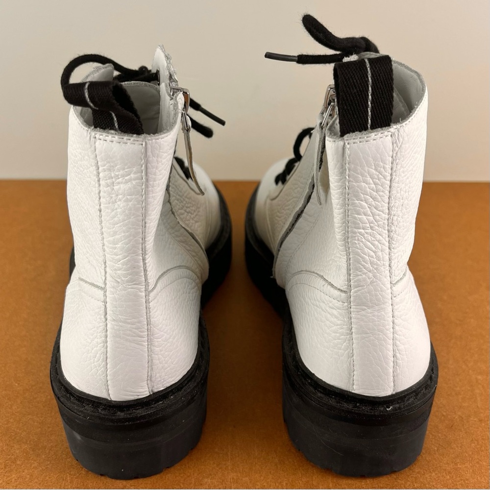 BLACK SUEDE STUDIO WHITE LEATHER COMBAT BOOTS - Picture 6 of 13